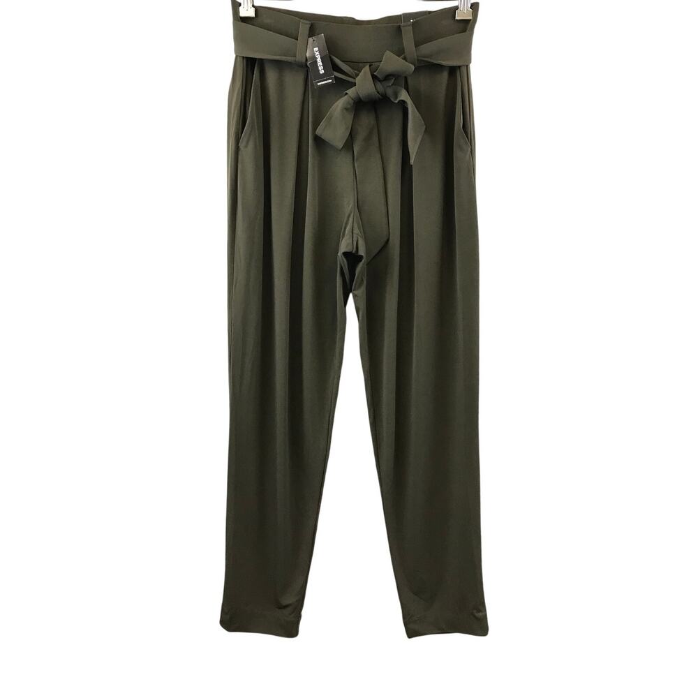 New Express high waisted jogger dress pants tie bow XS